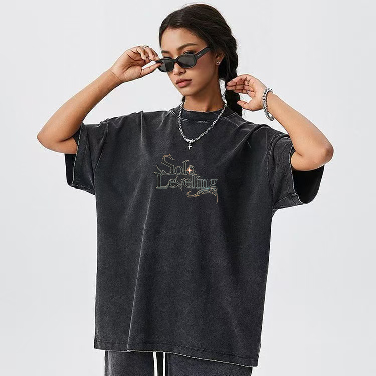 Anime Merchandise Solo Leveling - ผู้ชายผู้หญิงวินเทจล้างผ้าฝ้ายเสื้อยืดStreetwearอะนิเมะSolo Levelingกราฟิกพิมพ์เสื้อHarajukuหลวมแขนสั้นTees