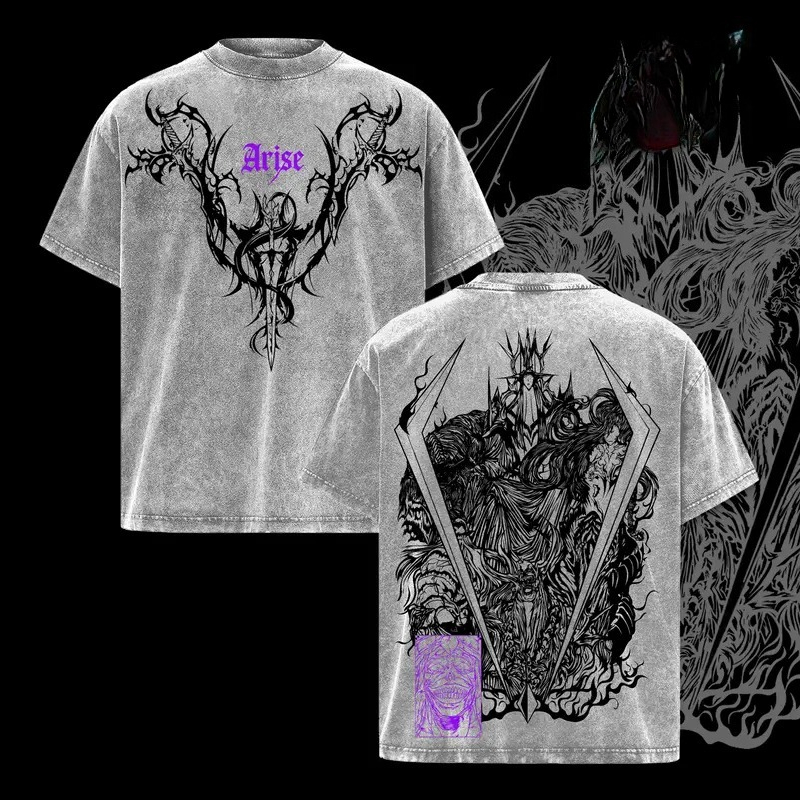 Anime Merchandise Solo Leveling - เสื้อยืดลายอนิเมะ Solo Leveling อิกริส สำหรับผู้ชายและผู้หญิง ผ้าฝ้ายฟอก
