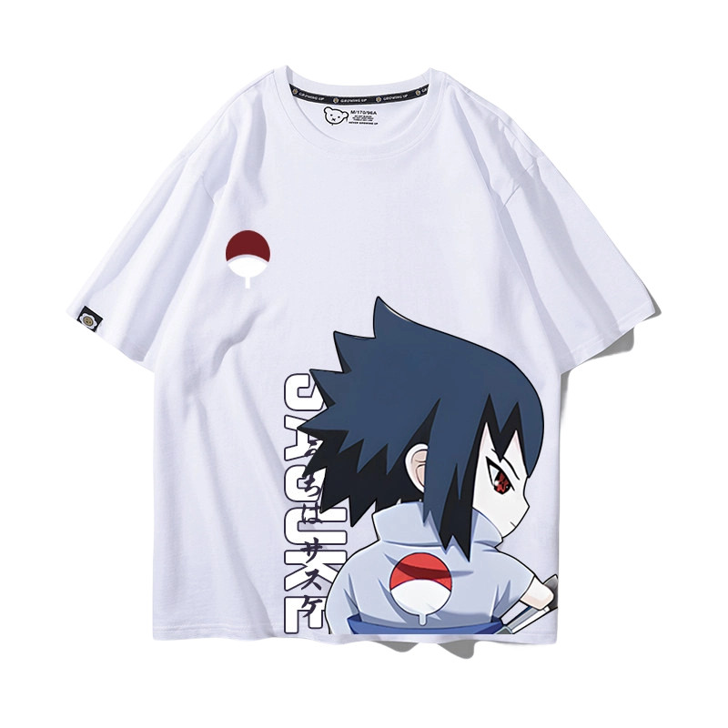 Anime Merchandise T-Shirts - สินค้าอนิเมะนารูโตะสำหรับเด็กและผู้ใหญ่ เสื้อยืดแขนสั้นผ้าฝ้ายแท้สำหรับนักเรียน ลายซาสึเกะ นารูโตะ เสื้อยืดทรงหลวม